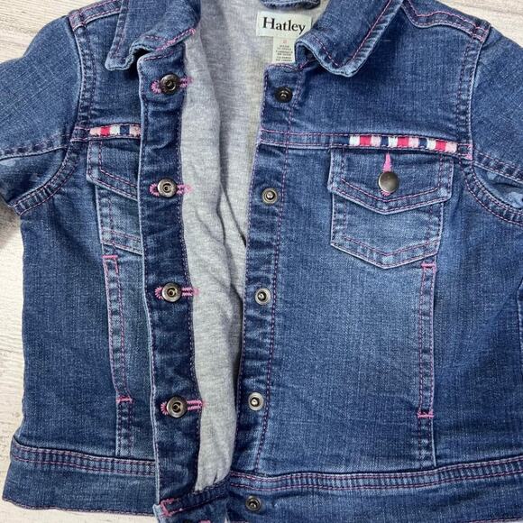 Hatley Jacket Girls 2 Blue Denim Heart Print Lined Jean Jacket Embroidered Fall - Picture 10 of 12